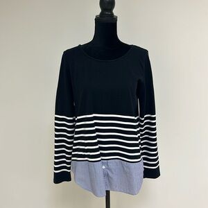 Elliott Lauren Black, White and Blue Striped Top, Size M
